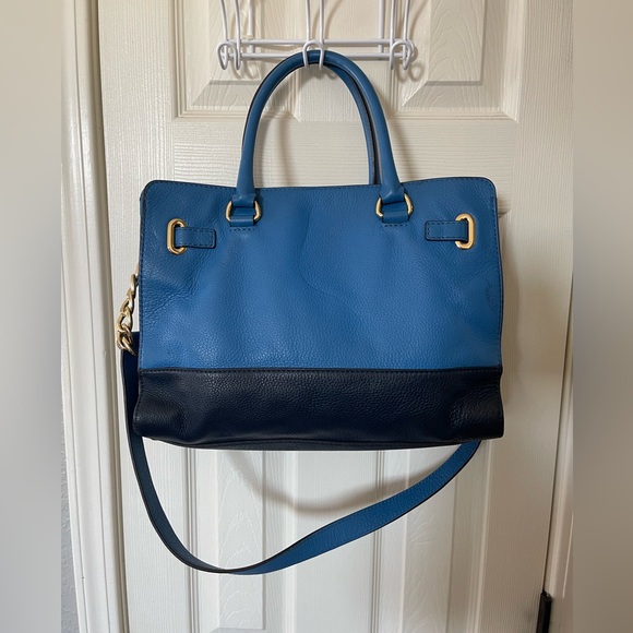 Michael Kors Hamilton Navy & Light Blue Large Leather Satchel Shoulder Bag - Picture 4 of 10